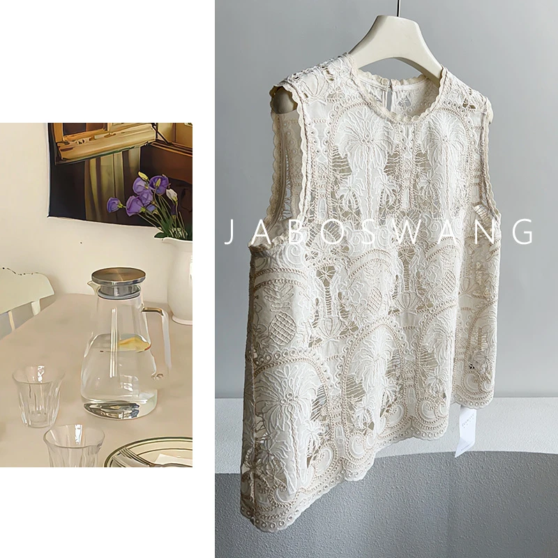 S1064椰树刺绣背心2025春季新款时尚百搭圆领无袖马甲女