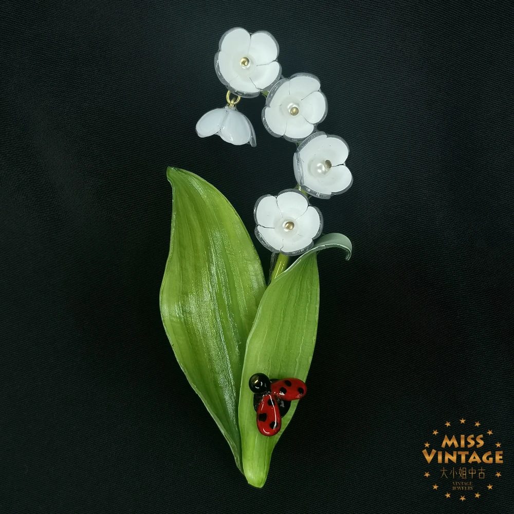 法国Cilea Paris手工定制瓢虫铃兰花枝胸针[1ca-042]