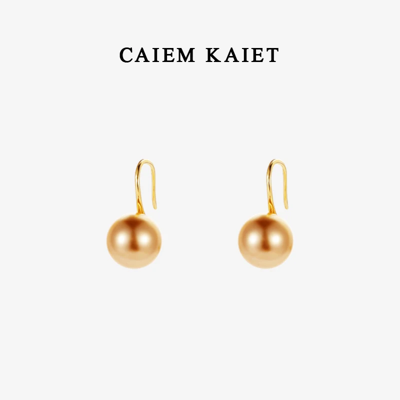 CAIEM KAIET 925银耳饰 茶金色小灯泡施家珍珠耳环女耳钩轻奢气质