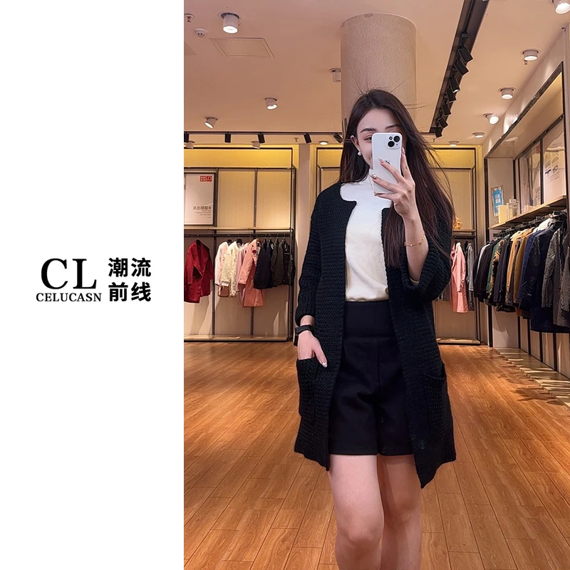 L4QB60660#显瘦中长款针织外套毛衣开衫女