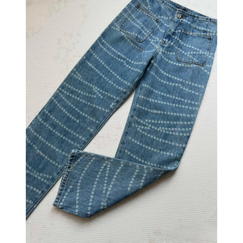【LJ】【YY】香家新款波点复古直筒牛仔裤