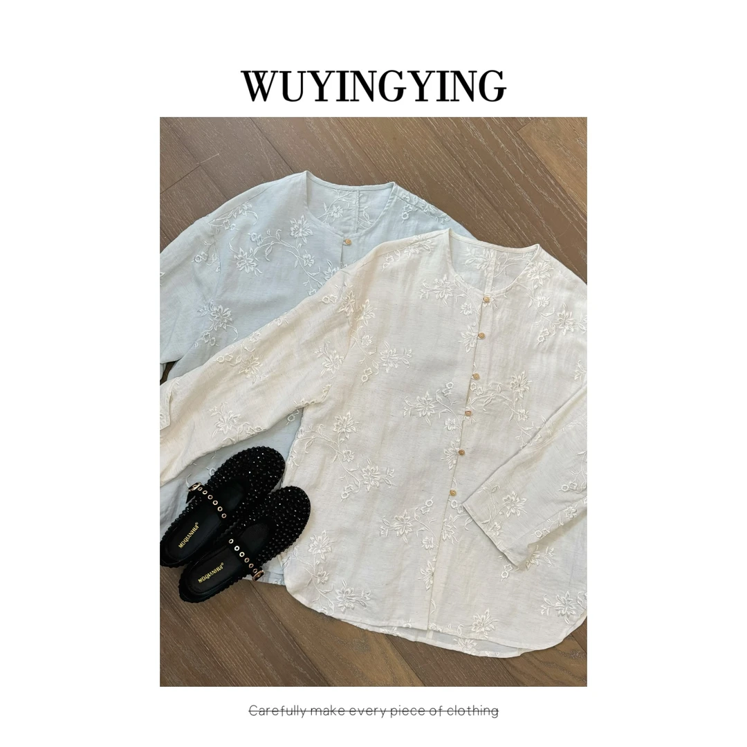 WUYINGYING【玉桂融雪】欧货早春小众新中式刺绣宽松衬衫