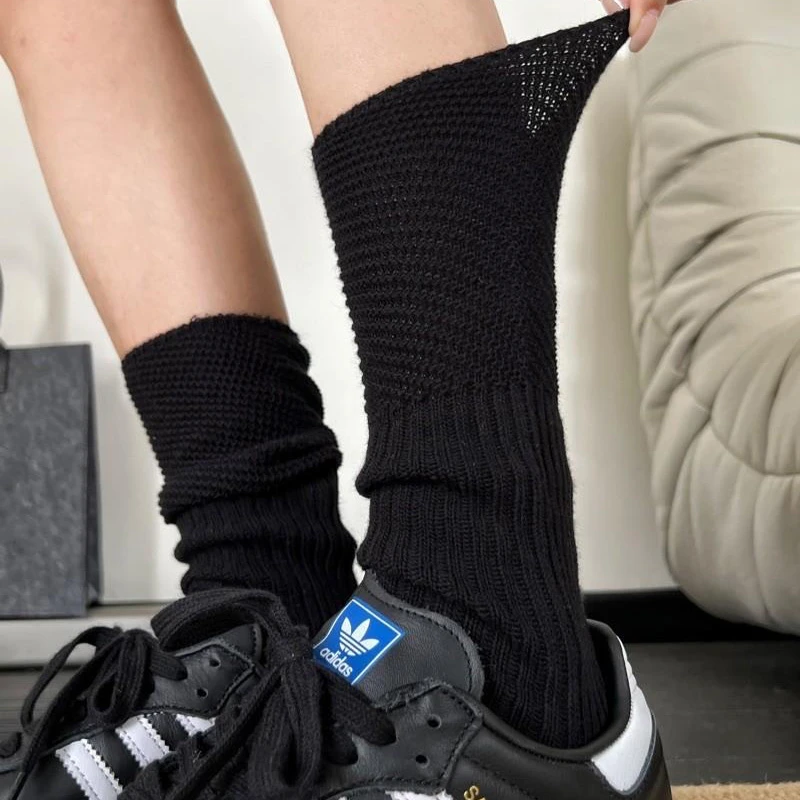 4色春秋拼接针织棉高腰堆堆袜女透气网红甜酷颗粒显瘦ins风袜套