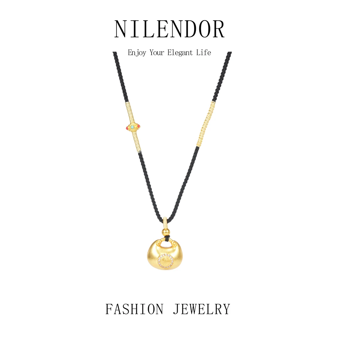 铜合金合成锆石项链 XL-03古法福字镶嵌小胖福手工编织时尚项链