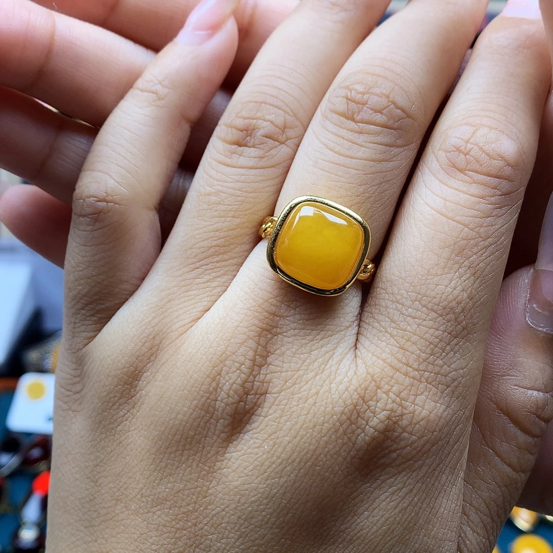 蜜蜡银S925镶嵌戒指戒指