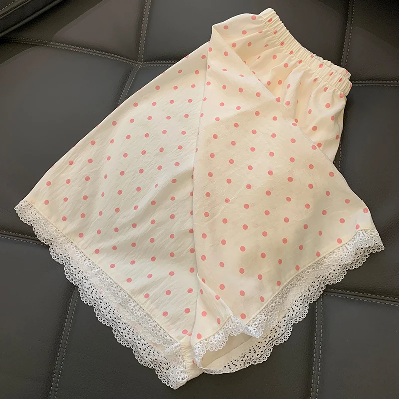 睡裤短裤女款夏季云朵棉2025新款居家裤子女士花边粉色小波点睡衣