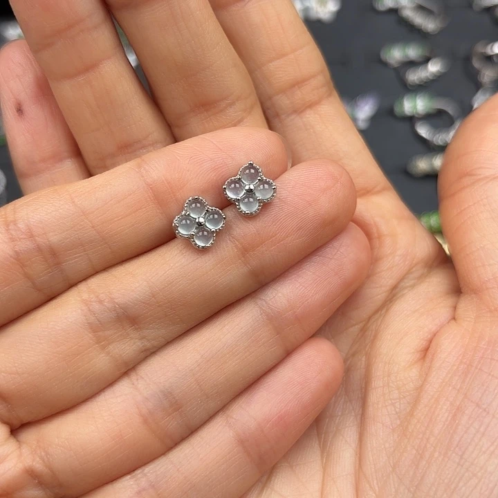 ①***女翡翠银S925镶嵌耳饰