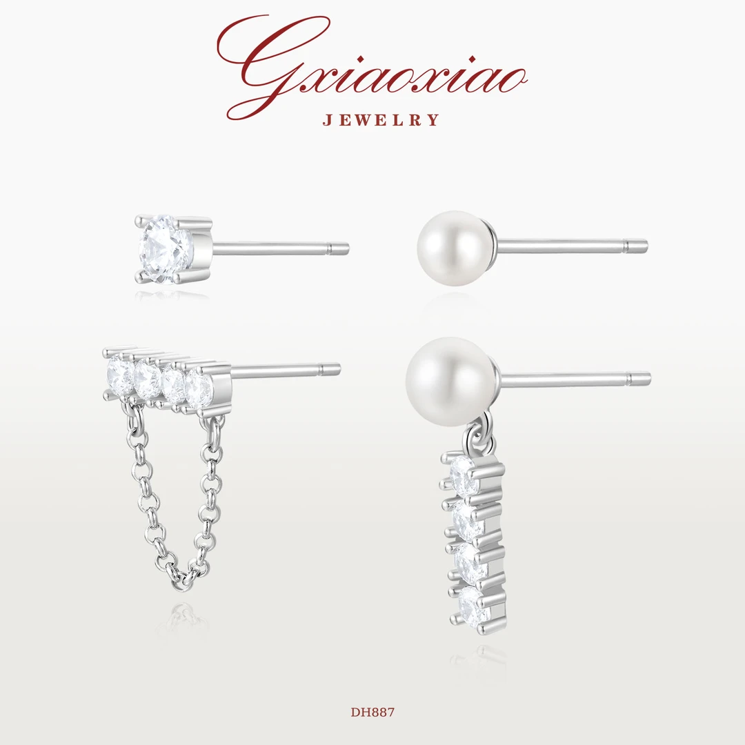 G XIAOXIAO 镀K金 法式气质设计师款AB款链条百搭耳环 DH887