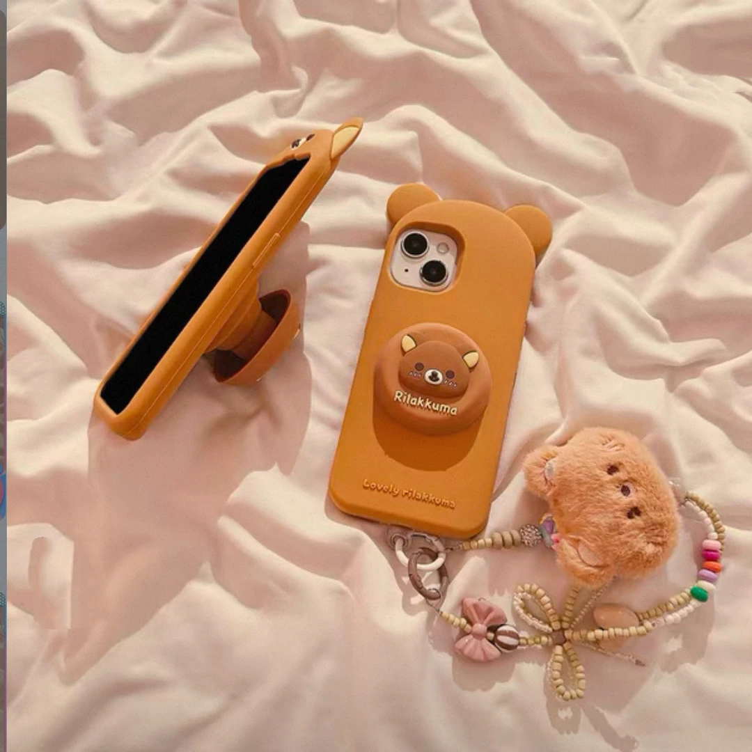 日韩卡通棕色轻松熊适用苹果16ProMax手机壳iphone16新款15支架14
