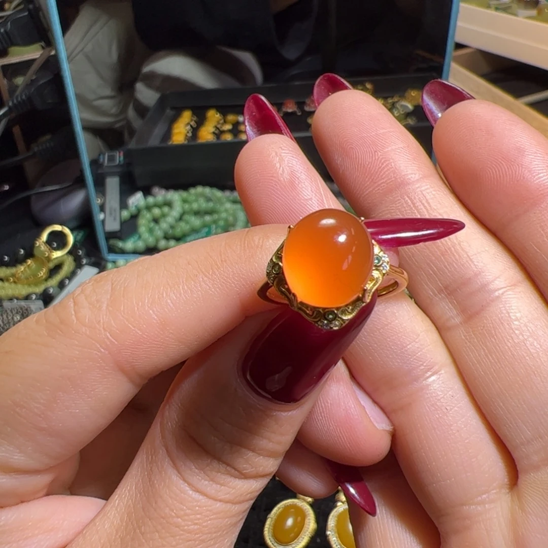 南红玛瑙银S925镶嵌戒指