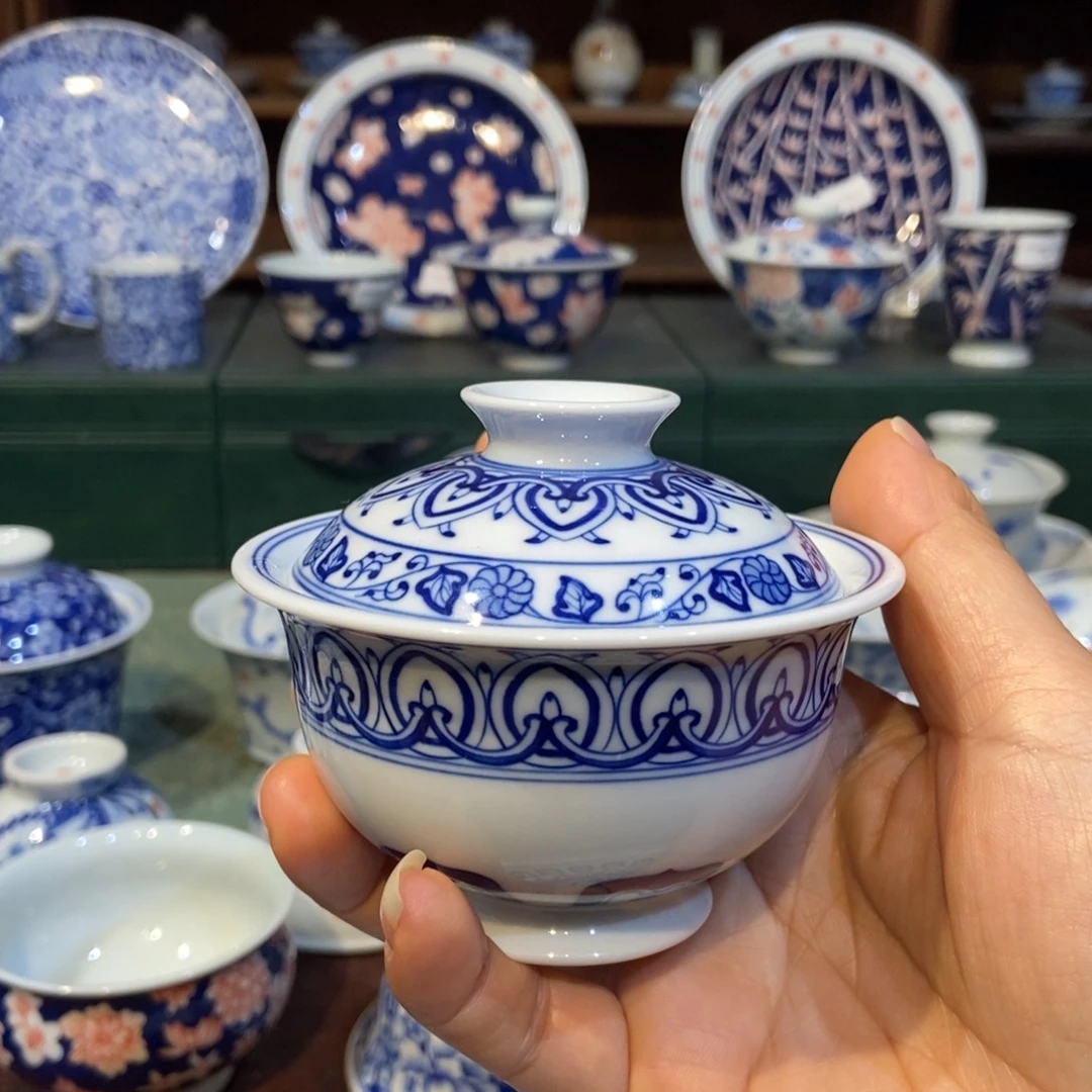 w雪山春晓宝相盖碗