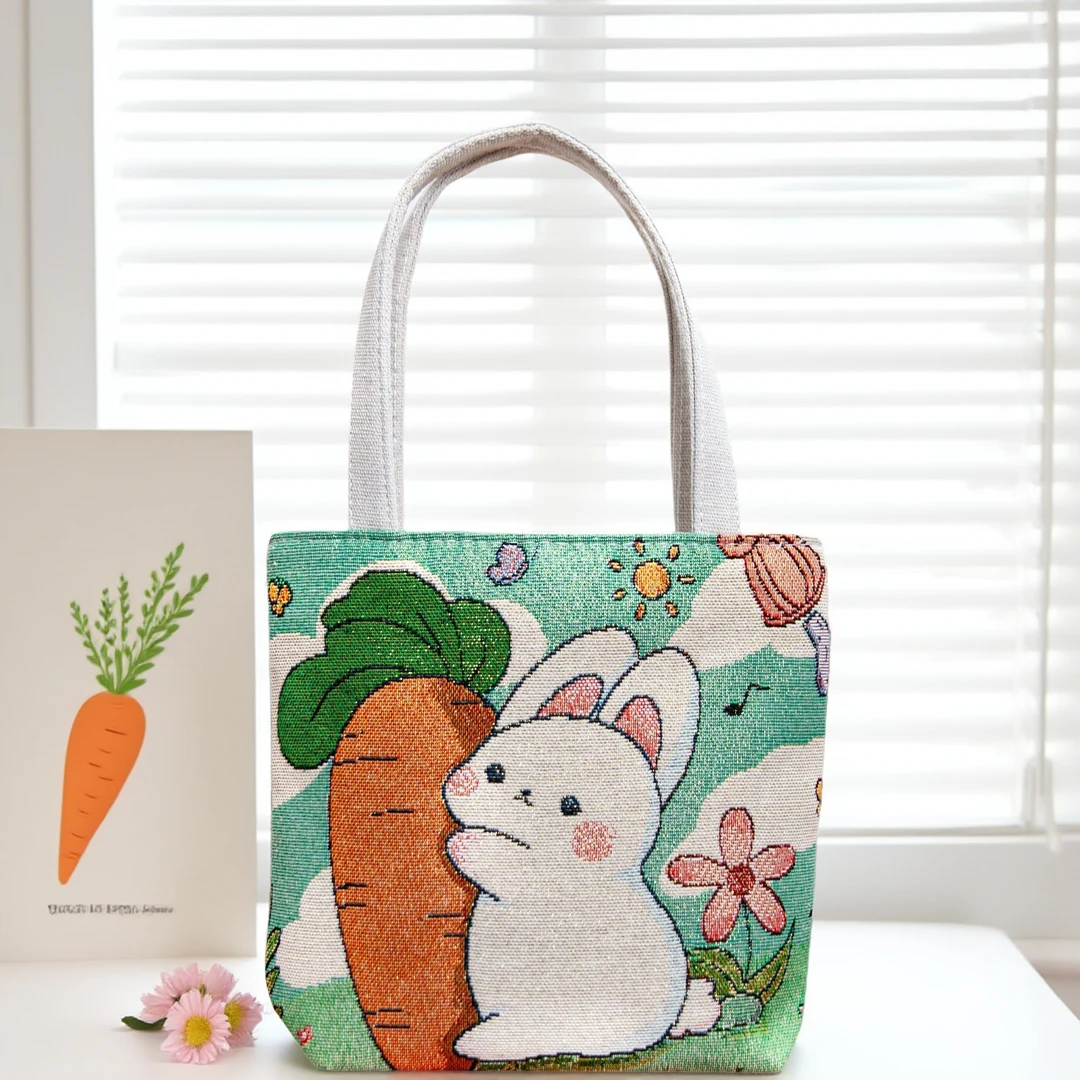 可爱兔子手拎帆布包国风刺绣手提包女儿童手提袋便携休闲时尚小包