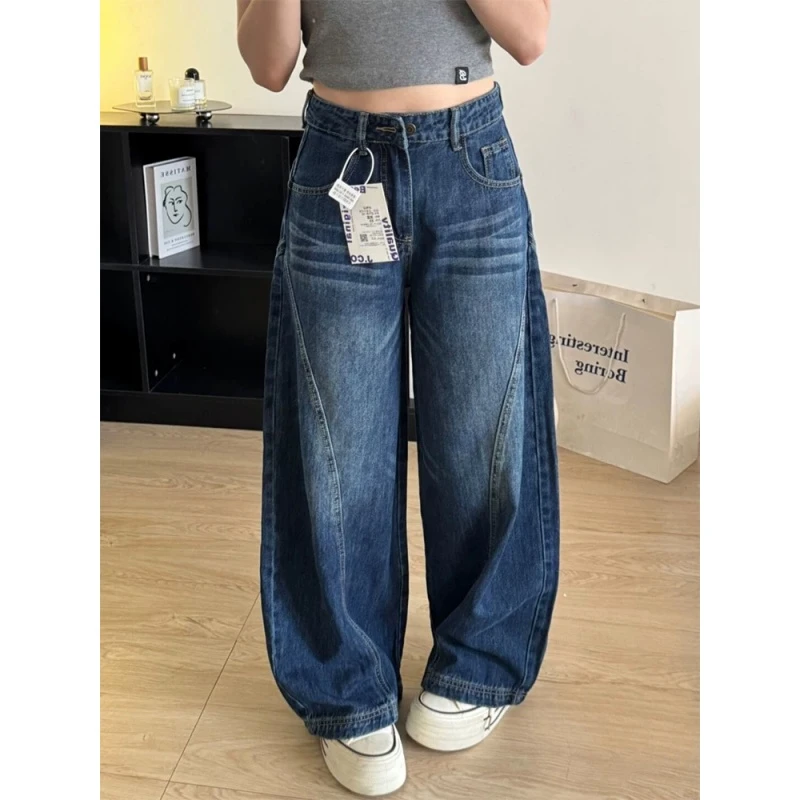 复古裁剪设计感刺绣弯刀牛仔裤男女宽松阔腿美式休闲松弛感拖地裤