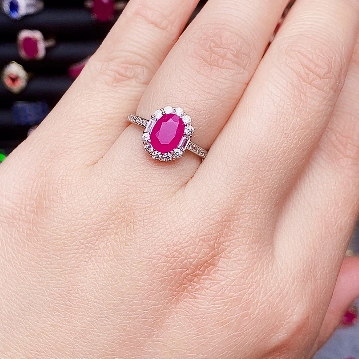 戒指红宝石银S925镶嵌