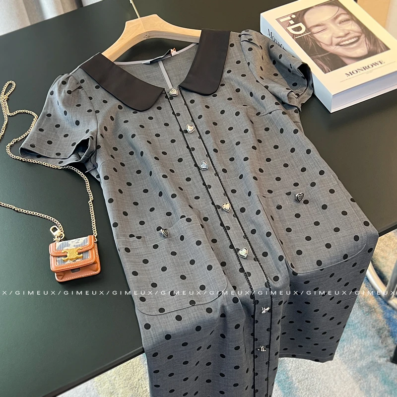 娃娃领波点法式气质连衣裙女2025夏季新款宽松时尚减龄H版T恤短裙