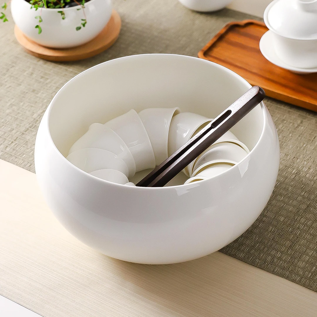 骨瓷茶洗缸禅意风水盂茶盂大号茶洗盆高级感茶渣缸高颜值盆景花盆