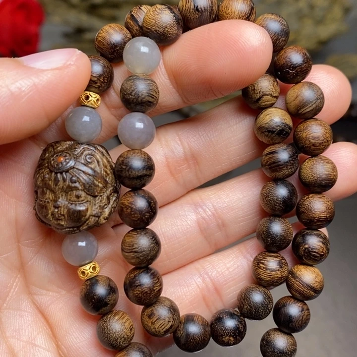 沉香手串越南芽庄瘤疤黄棋楠08➕扎基沉香木雕