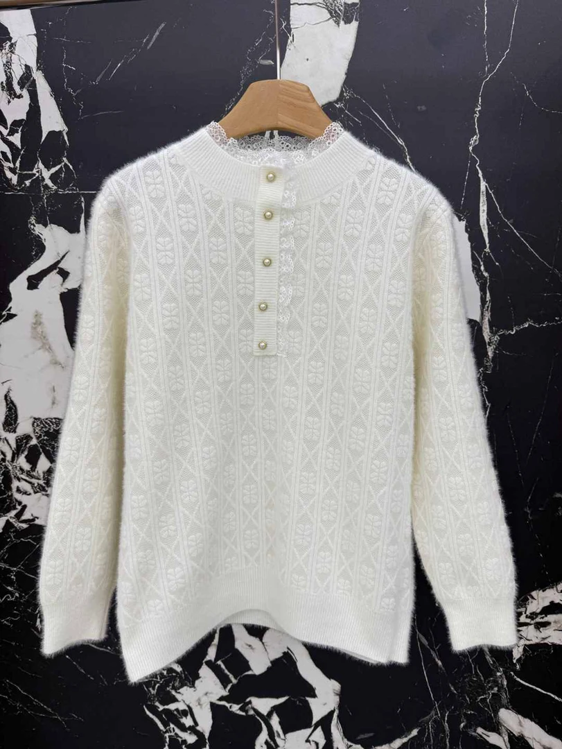 “念之森蓝”2025秋季琥珀流光半高领钉珠针织衫cc7428