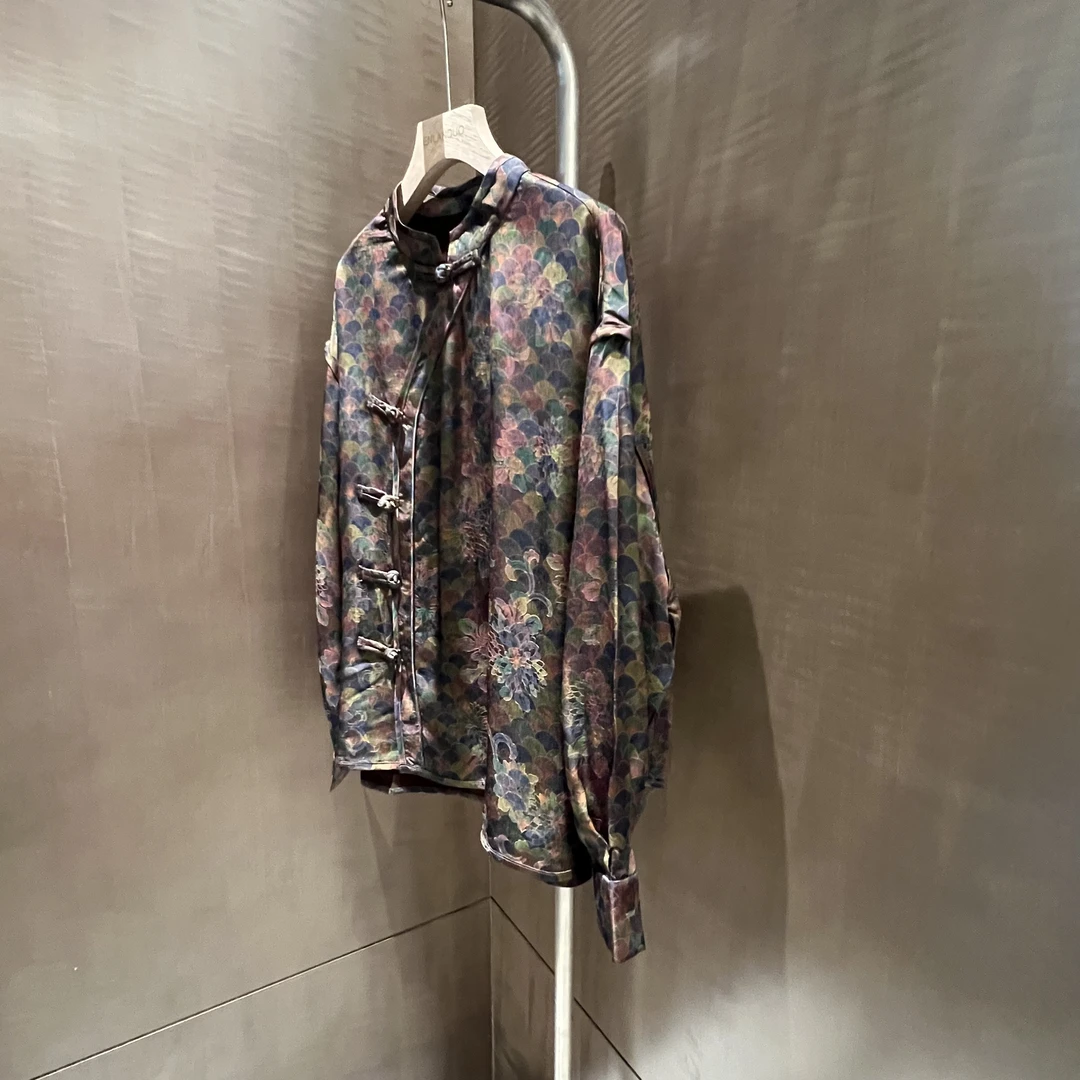 lulu-高定新中式国风盘扣真丝衬衫女宽松显瘦衬衣上衣