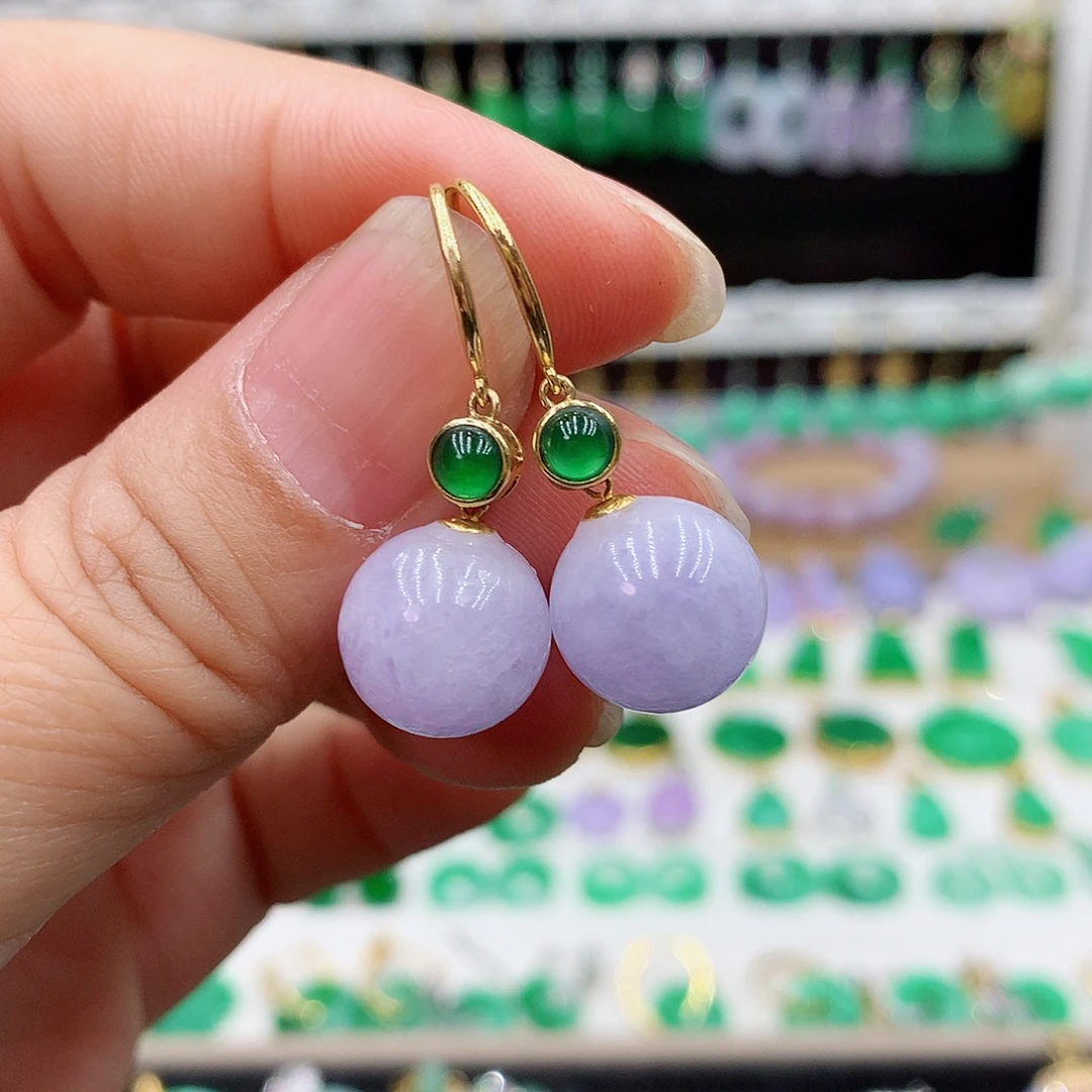 翡翠耳饰18K金镶嵌的