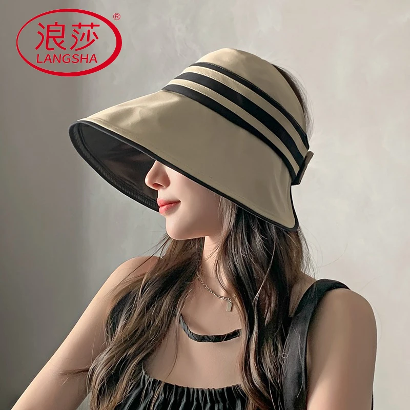 浪莎韩版防晒帽子空顶遮阳帽帽大女士遮脸防紫外线黑胶新款空顶帽