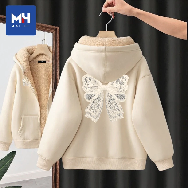 唐狮集团MH羊羔绒卫衣女2025新款冬季学生运动开衫保暖加厚外套H