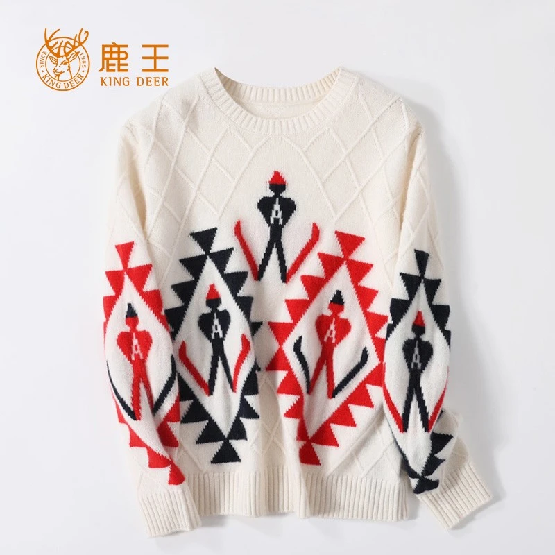 编码3M273  鹿王23秋冬新款女圆领提花100山羊绒