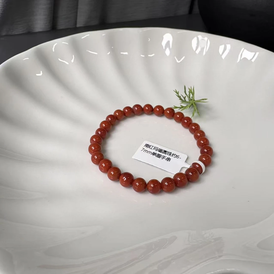 南红玛瑙圆珠约6-7mm单圈手串