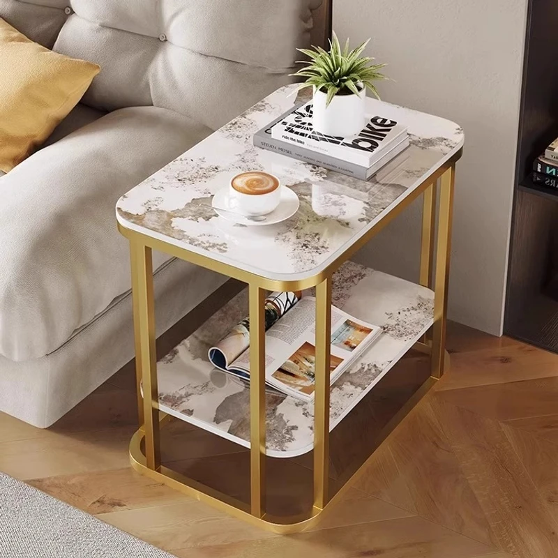 法式简约轻奢岩板边几沙发侧边桌边柜客厅床头小茶几高级感小桌子