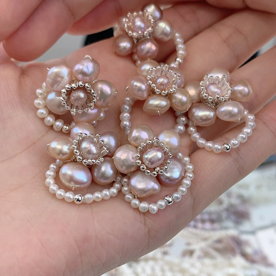 银S925镶嵌耳饰淡水珍珠紫戒指