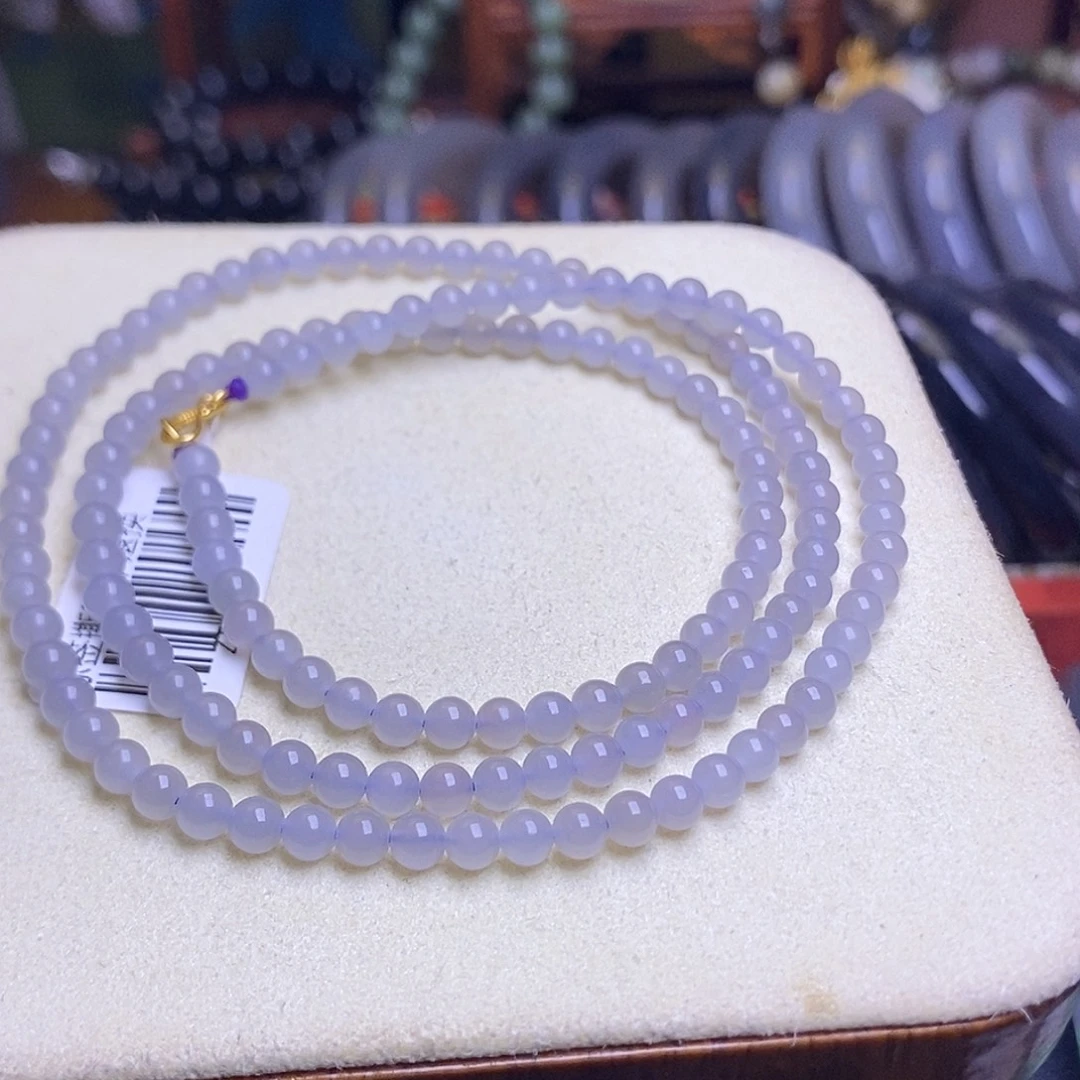 和田玉未镶嵌颈饰冰烟紫米珠链4mm