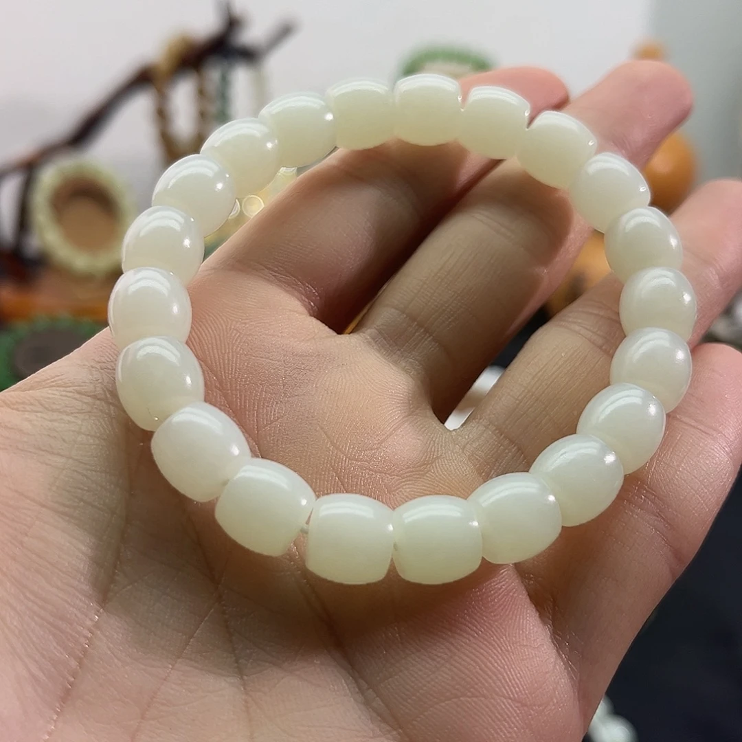 和田玉未镶嵌颈饰新疆-白玉-老型直切手串-10mm