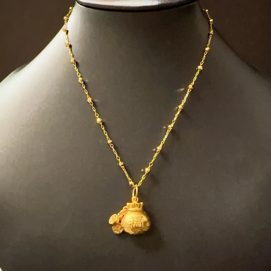 合金吊坠 久不掉色爆款古法钱袋子福袋吊坠铜镀金转运金珠福袋