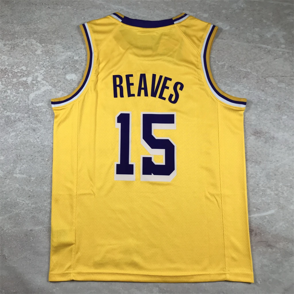 湖人15号里弗斯黄色热压篮球训练速干透气运动服