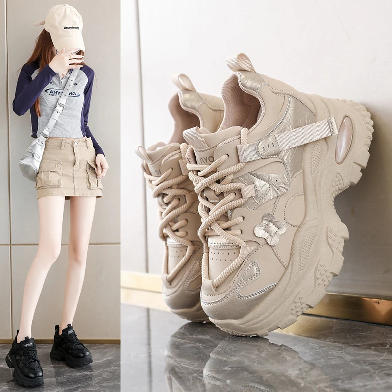 内增高女鞋2025新款夏季小个子休闲百搭运动鞋学生厚底松糕老爹鞋
