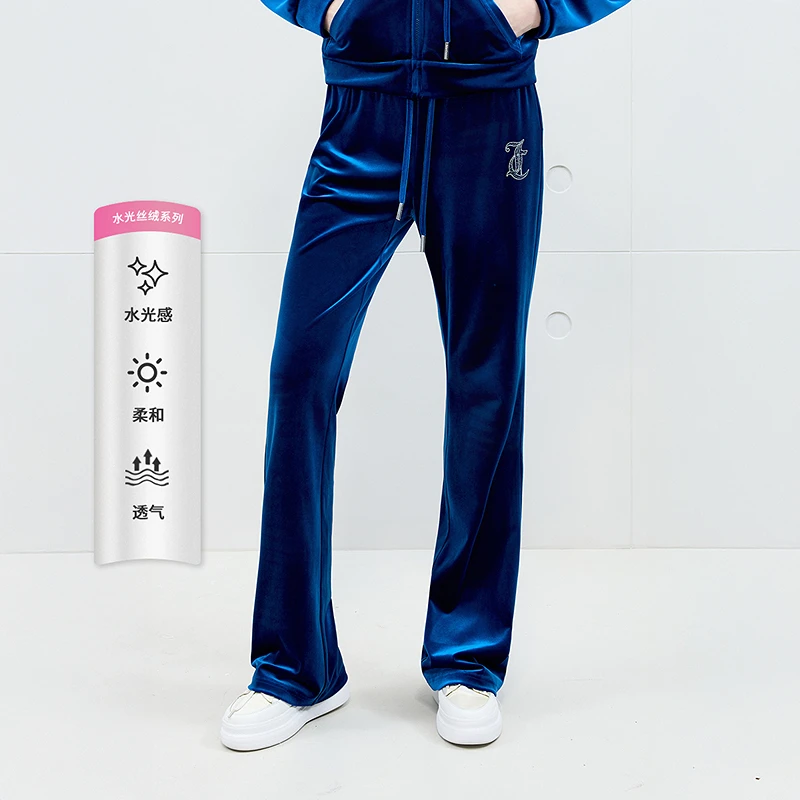 Juicy Couture橘滋【缎光丝绒】新款后身贴袋中腰微喇丝绒长裤女