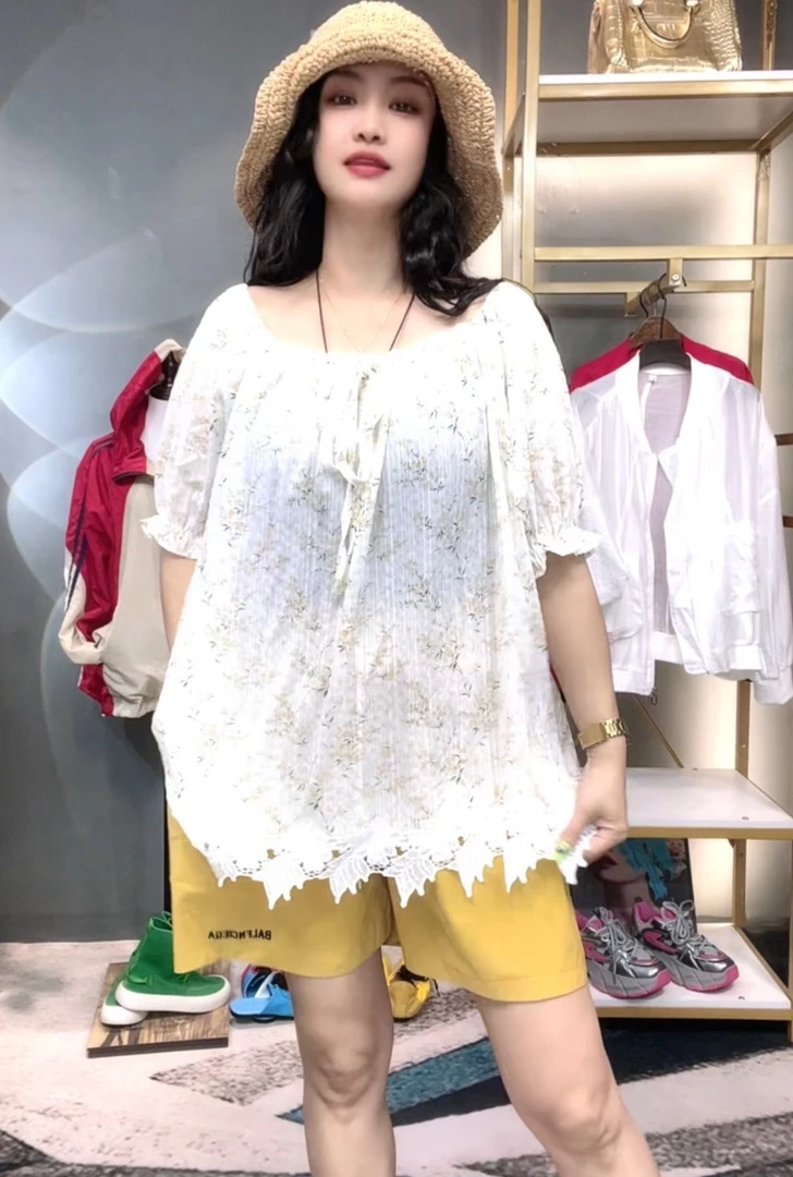奇奇家潮派大码夏季新款宽松韩版时尚度假风工字领碎花衫