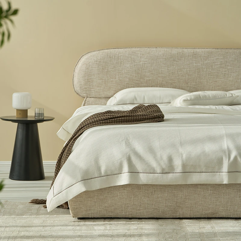 凡奢时光雪芙简约现代主卧1.8双人床奶油风设计师棉麻布艺箱体床