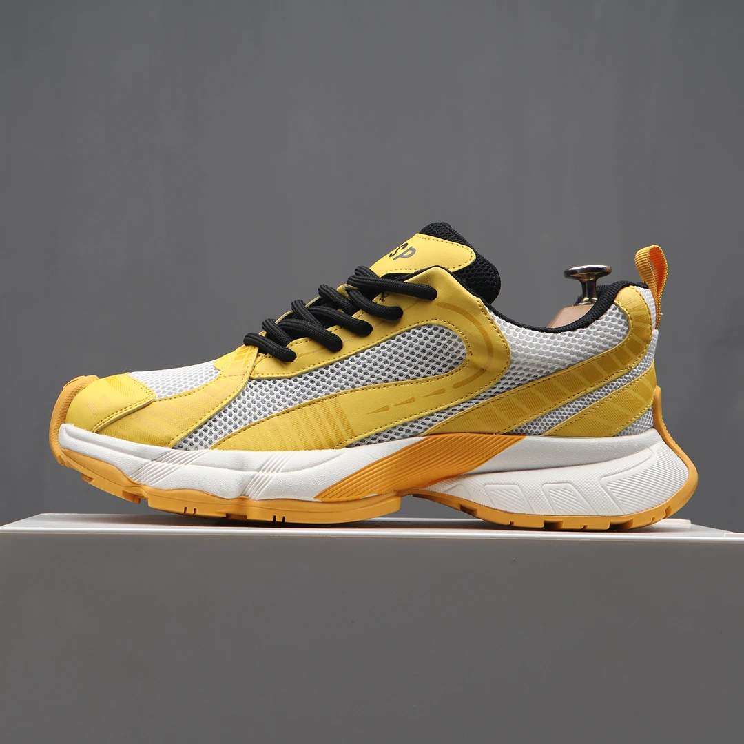 老爹鞋男款夏季透气明黄色网纱老爹鞋2025新款高级感跑鞋男士潮鞋