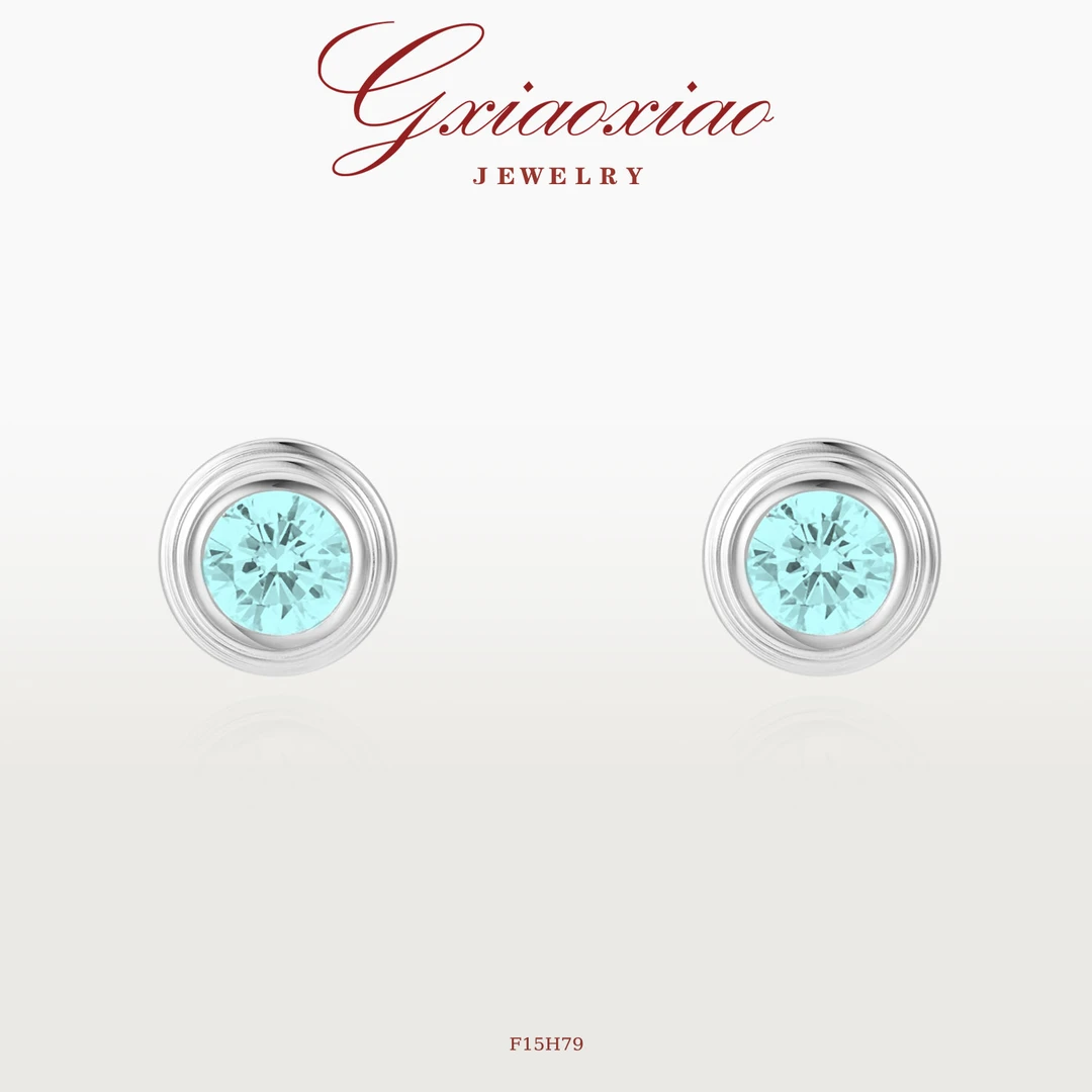 镀K金 925银针 气质时尚精致百搭蓝色泡泡耳环 F15H79