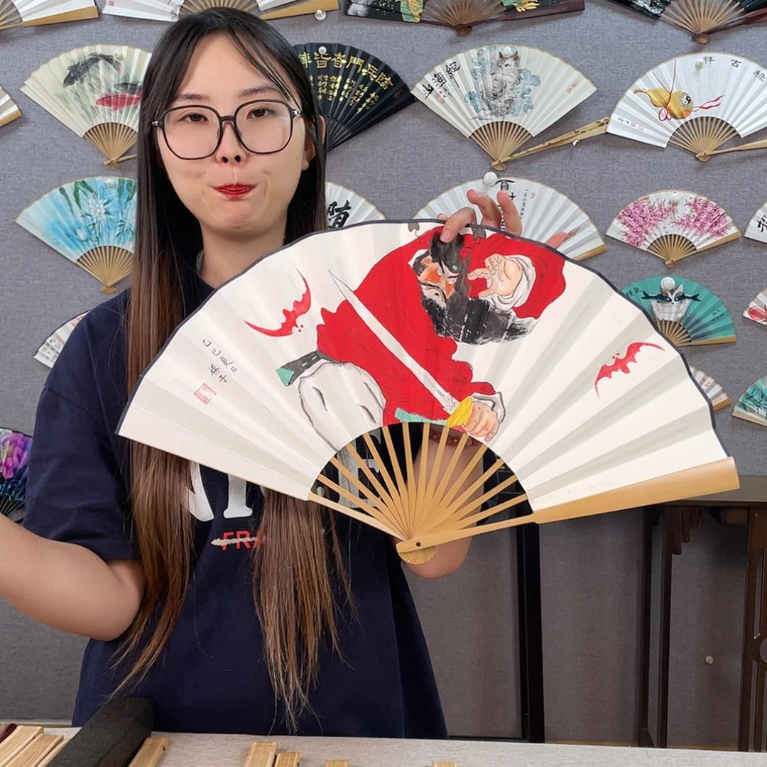 国画10寸玉竹-纯手绘-文玩扇骨（默认粘好）