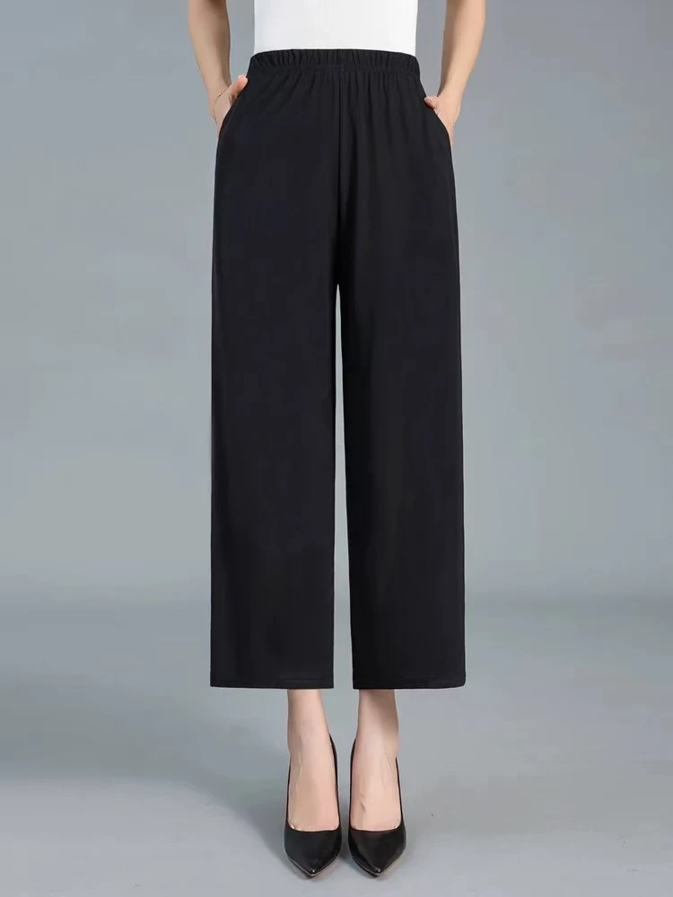 桑蚕丝双绉八分直筒长裤休闲宽松女