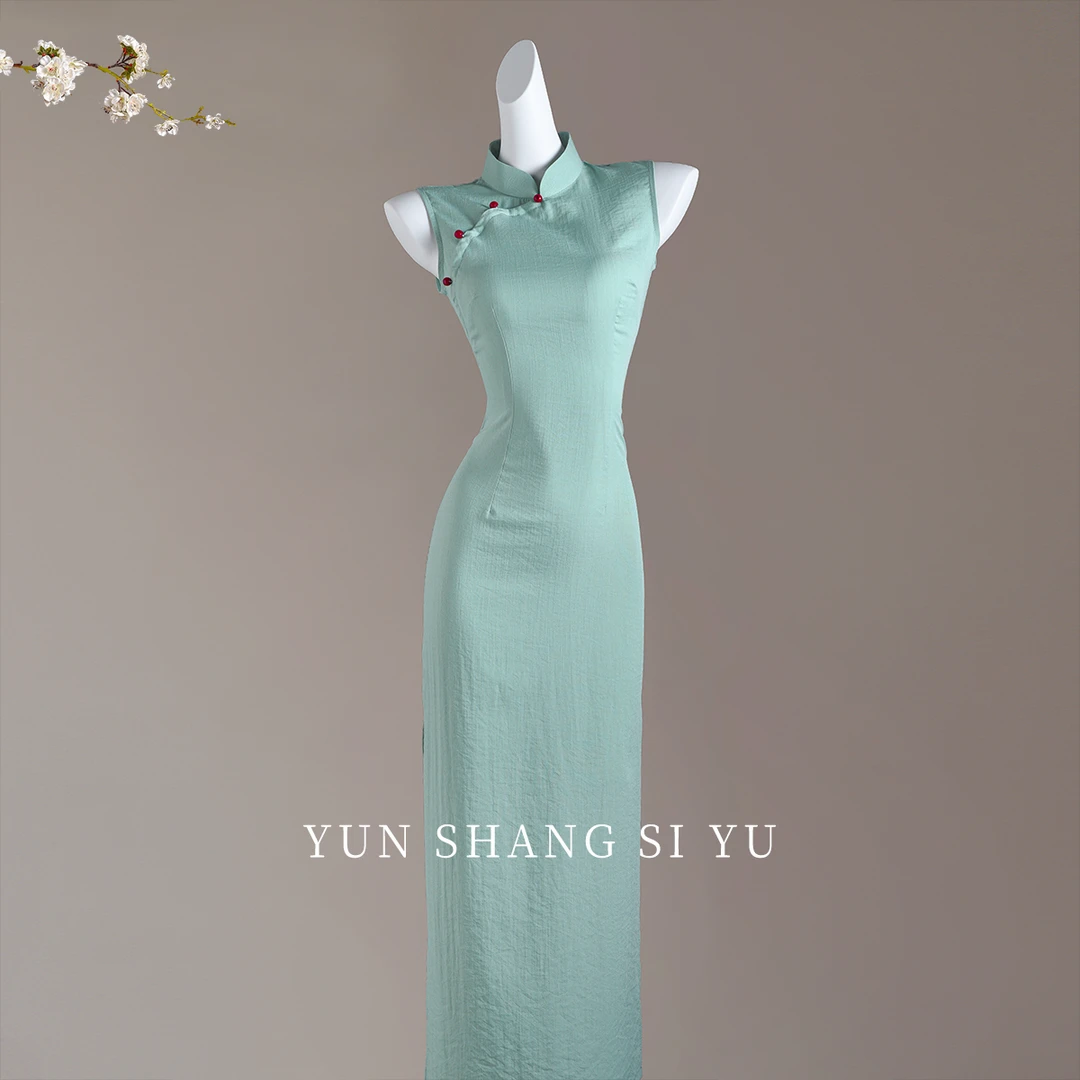 云裳丝语【天青】原创新中式复古民国风气质无袖旗袍改良日常可穿