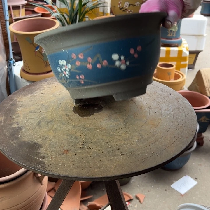 紫砂宜兴紫砂花盆蓝富贵点彩大