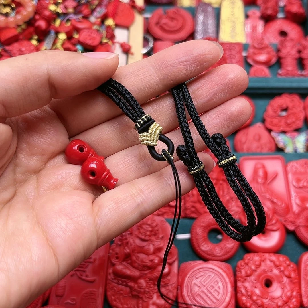 天然辰砂绳子朱砂三通