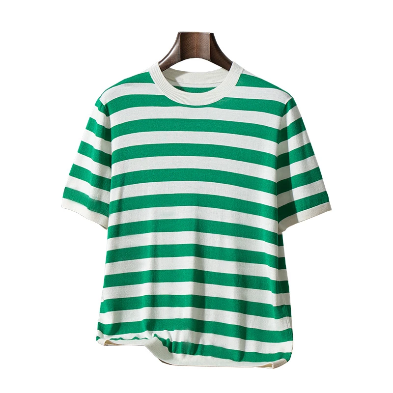 [MUFENGYI】康赛妮精纺70%桑蚕丝毛绒T恤夏季男士针织薄款圆领短袖