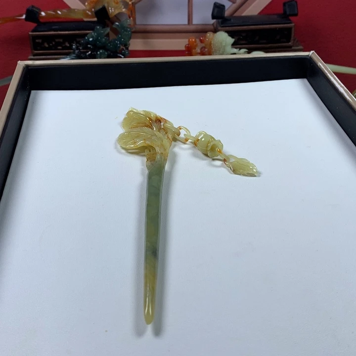 蛇纹石玉发簪未镶嵌半*吖
