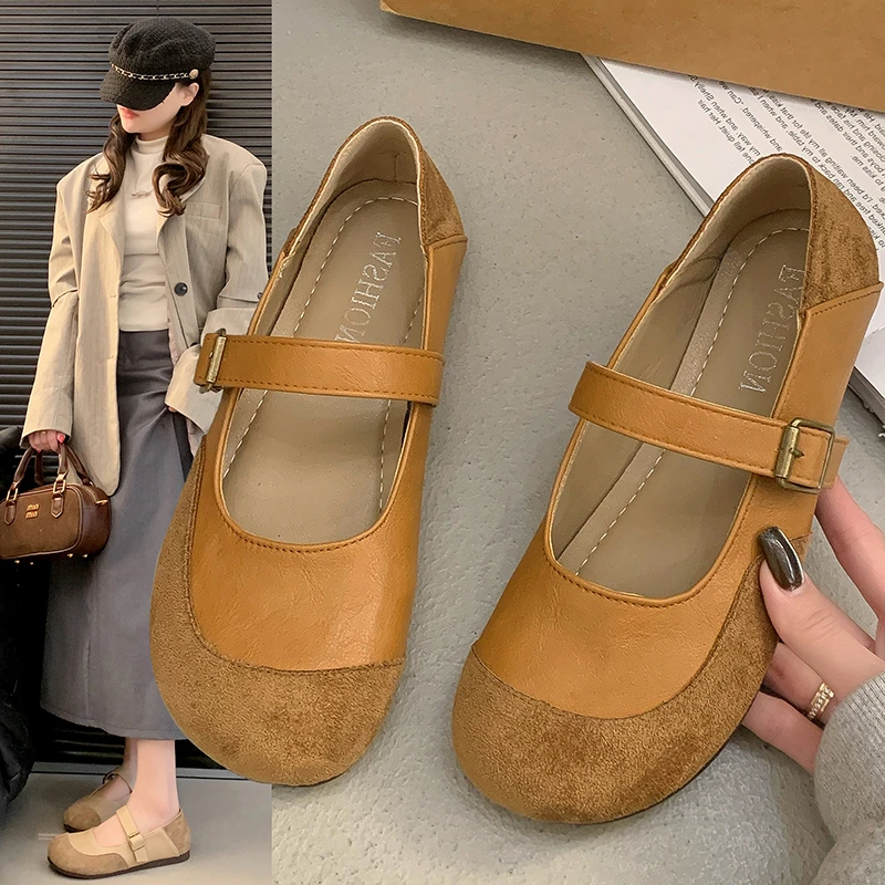 复古玛丽珍鞋日系圆头单鞋女2025年新款勃肯鞋皮绒面软底奶奶鞋