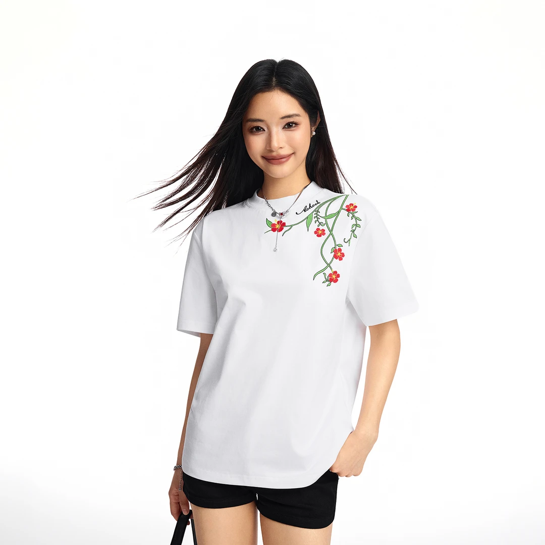 【Achock官方店】中国风蔓藤花卉刺绣短袖T恤男女美式复古体恤潮