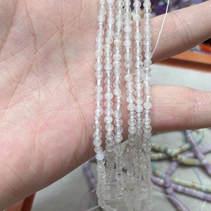 玛瑙/玉髓合金珠宝半成品一条3mm白水晶切面